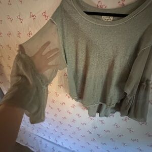 Free People Sheer Sleeve Gray Sweatshirt